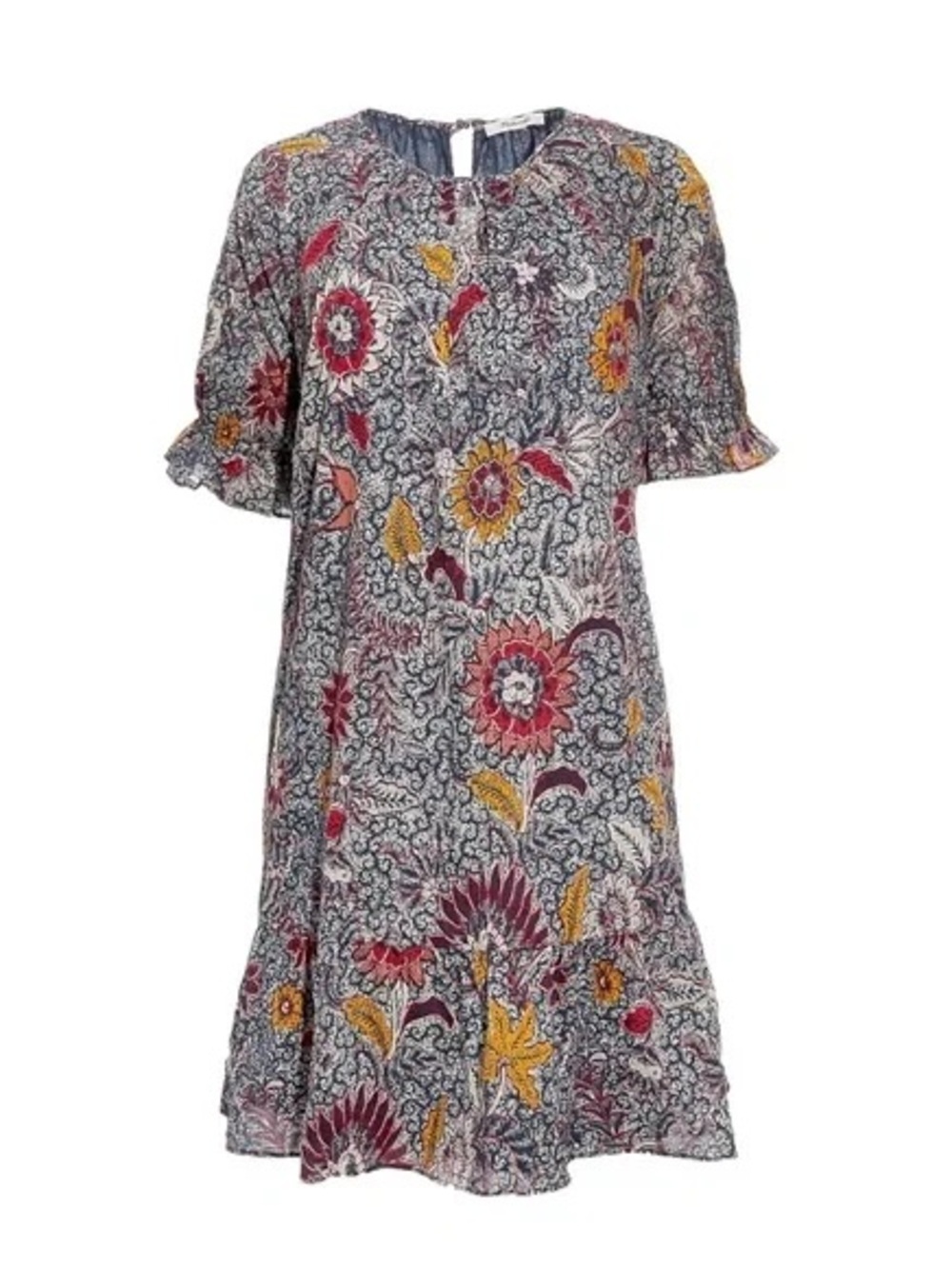 Madewell Bali Blooms Floral Print Ruffle Sleeve Popover Baby Doll Dress Medium